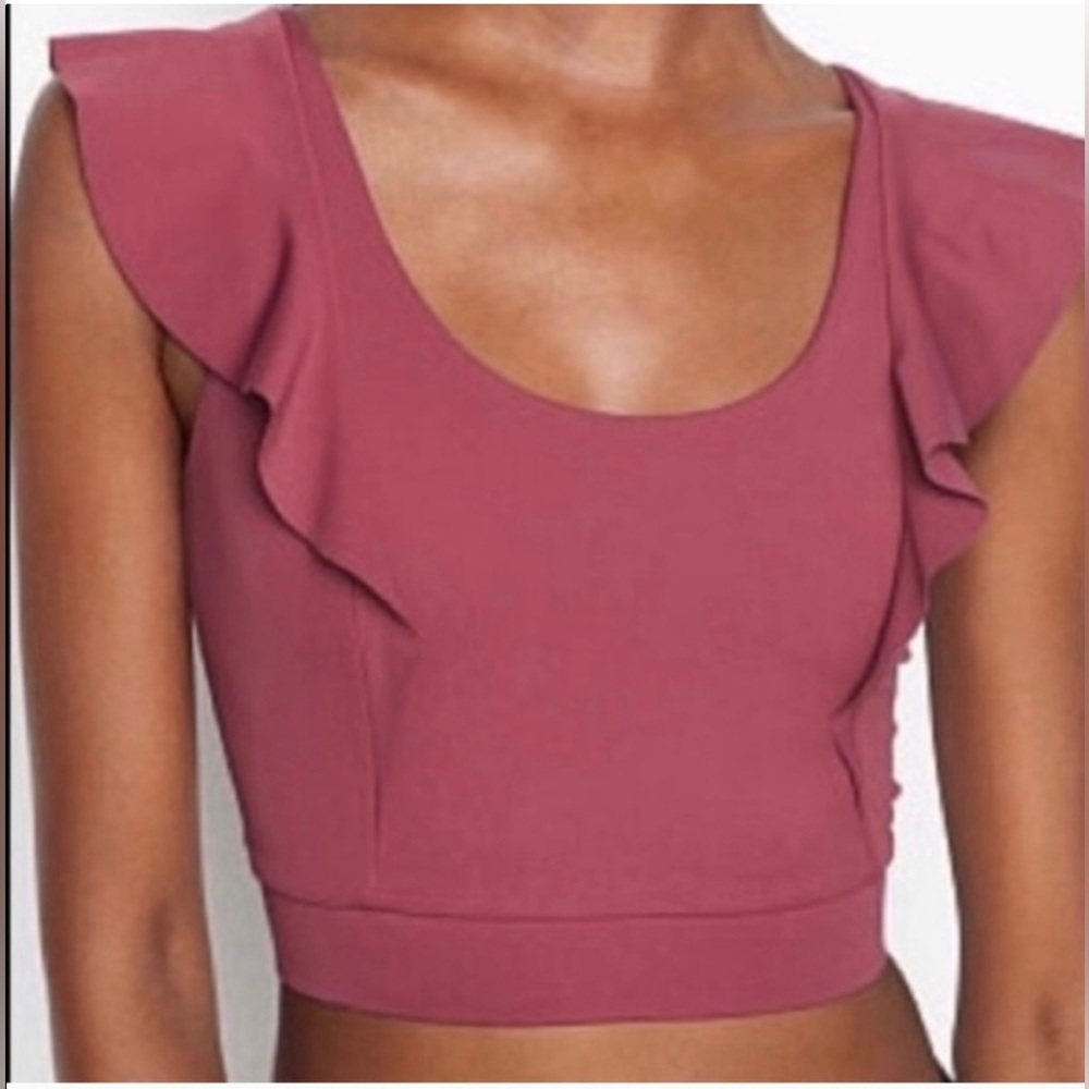 Victoria Sport shoulder ruffles Sz‎ Small pink sport bra